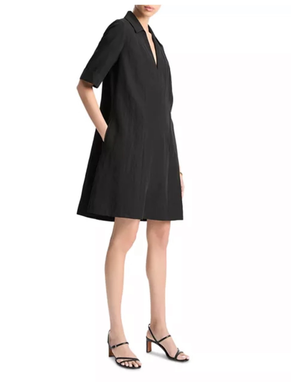 NWT Vince Black V-Neck Short Sleeve A-Line $448 Dress